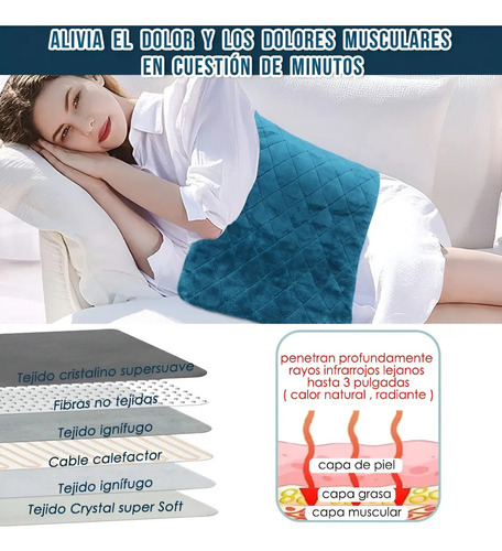 Almohadilla Térmica Eléctrica 6 Niveles Temperatura Color Turquesa