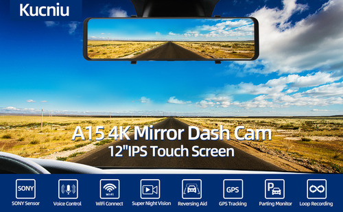 Espejo Retrovisor 4k+1080p De 12 Pulgadas, Cámara De Doble S