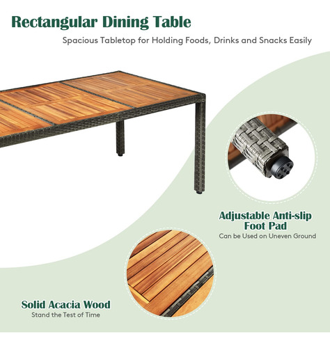 Juego De Comedor De Patio 9 Piezas Madera De Acacia Y Mimbre