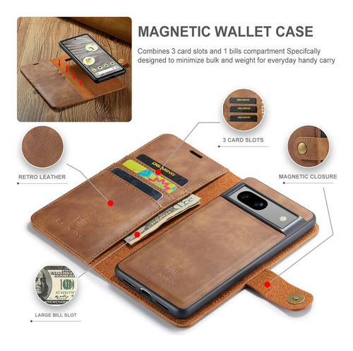 Funda De Piel Magnética Desmontable Tipo Cartera Para Google Pixel 5a 6 6pro 6a 7 7a 7 8 Pro 8a 9 Pro Xl 9a, Funda Con Tapa Extraíble