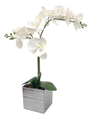 Orquídeas Artificiales En Maceta En Florero Metálico Cepilla