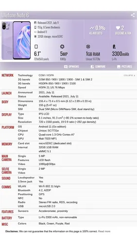 Ulefone Note 6 1gb 32gb Dual Sim Duos