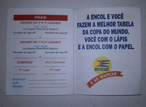 2 Antigas Tabelas da Copa do Mundo - EUA 1994 - Sendo uma