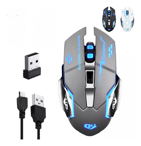 Mouse Gamer Inalámbrico Silencioso Y Recargable Con Luz Led