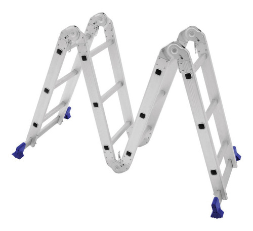 Escalera de aluminio Mor, 4 x 3, 12 peldaños, multifuncional, color azul
