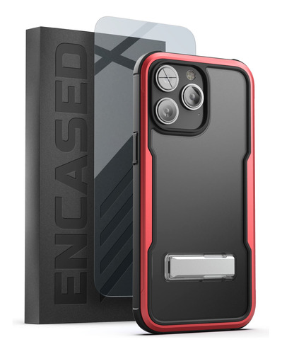 Funda Para iPhone 14 Pro Negro Y Rojo Con Soporte De Metal