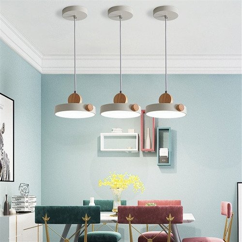 Lámpara Led Nórdica De Colgante Moderno 3 Colores Madera