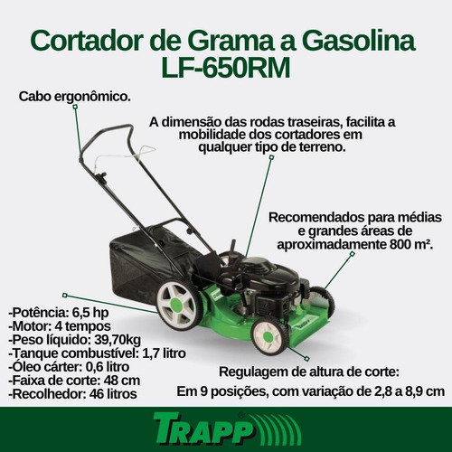 Cortador De Grama Gasolina 6,5cv Recolhedor Lf650rm Trapp Nf