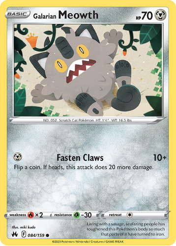 Galarian Meowth 84/159 Pokemon Card Crown Zenith