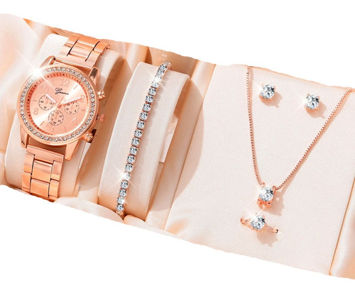 Set Tendencia X6: Reloj Cadena Colgante Aros Anillo Pulsera