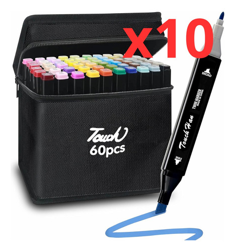 10 Sets Marcadores 60 Colores Doble Punta Pincel Mayoreo