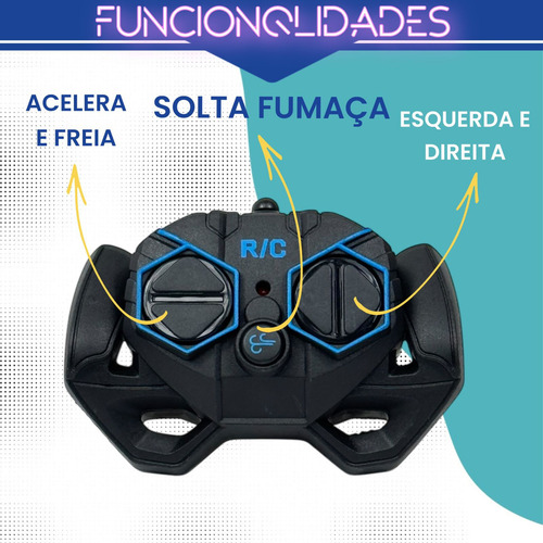 Carrinho Recarregável De Controle Remoto Solta Fumaça Cor Preto E Azul