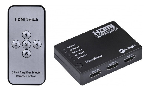Switch Hdmi 5 Entradas 1 Saida 1.3v Com Suporte 3d E 1080p