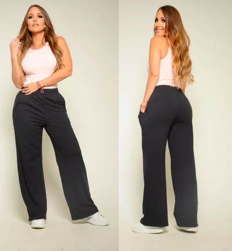 Pantalón campana de tela para mujer negro Bolf 8158