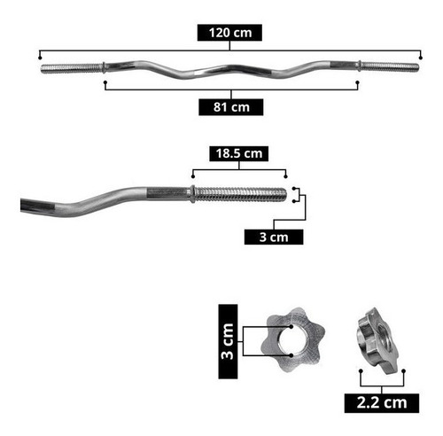 Barra Curl Z Cromada 120 Cm 150 Lbs 30 Mm Tayga