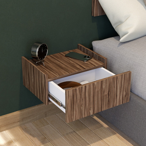 Buro Mesa Noche Flotante Unicolor Alem Sobrio Studio Nogal