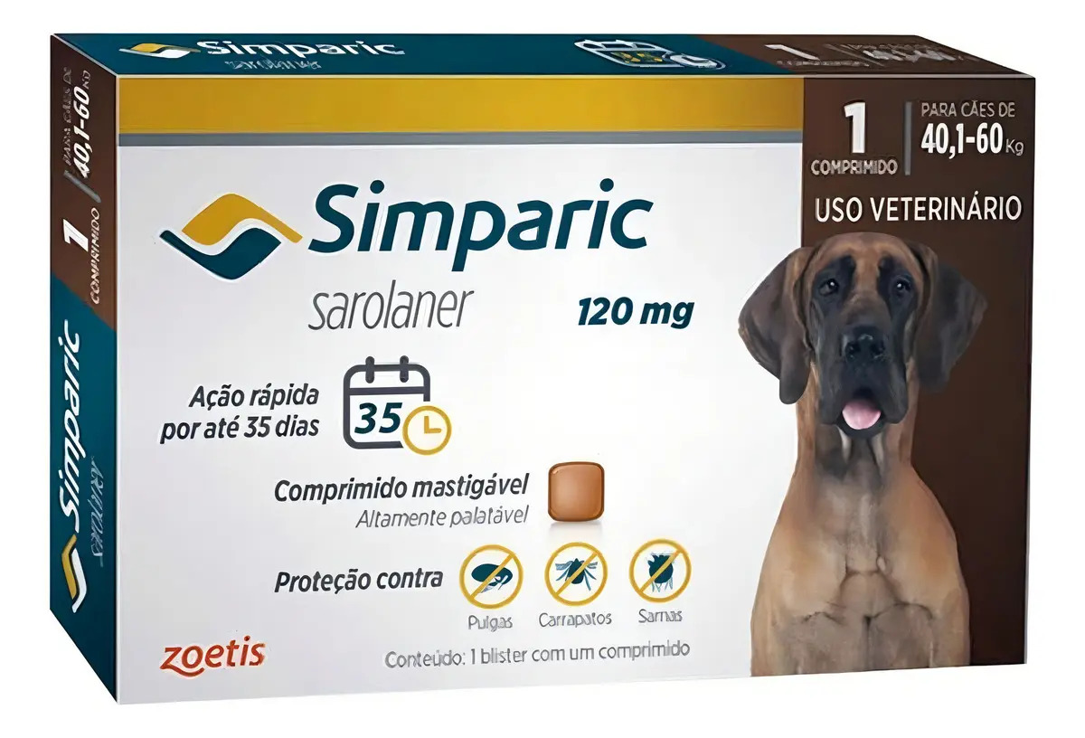 Simparic Antipulgas e Carrapatos (120 Mg) 40,1 A 60 Kg 1 Uni