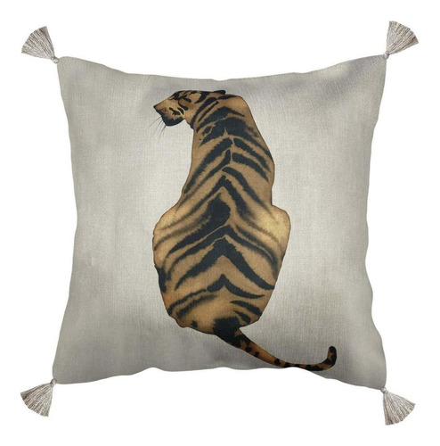 Capa De Almofada Decorativa Tigre Com Tassel 45x45 Em Linhão