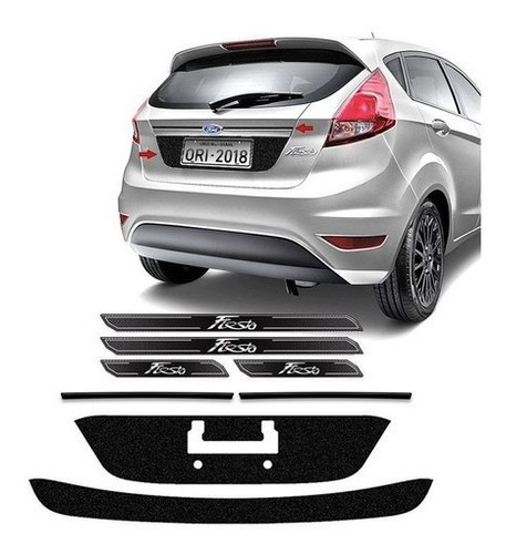 Kit Protetores Black New Fiesta 15/18 Placa, Friso E Soleira