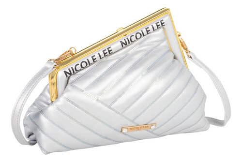 Bolsa Clutch Nicole Lee Tipo Trapecio Con Lentejuelas Ss24 Color Plateado