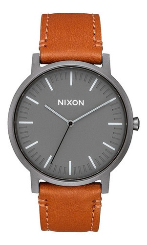 Reloj Nixon Hombre Blanco Porter Leather A1058104 Color De La Correa Café 3