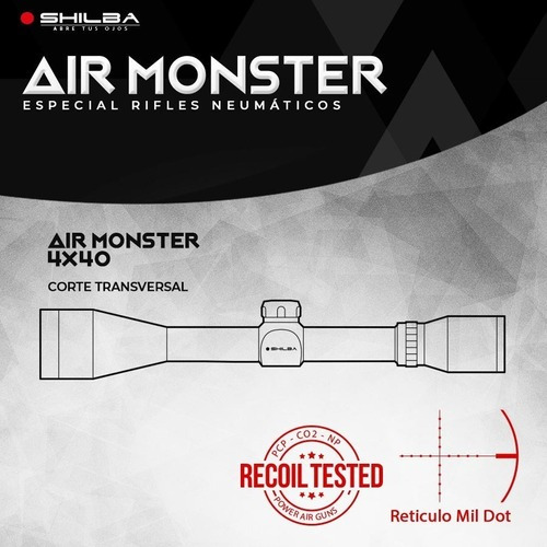 Imagen 3 de 8 de Mira Shilba Air Monster 4 X 40 Mm Mil Dot + Anillas Rifle