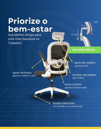Cadeira Escritório Ergonômica C7 Neo Office Stability Branco