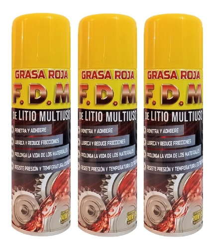 Grasa Roja De Litio En Aerosol Fdm Pack X12 Usos Múltiples 