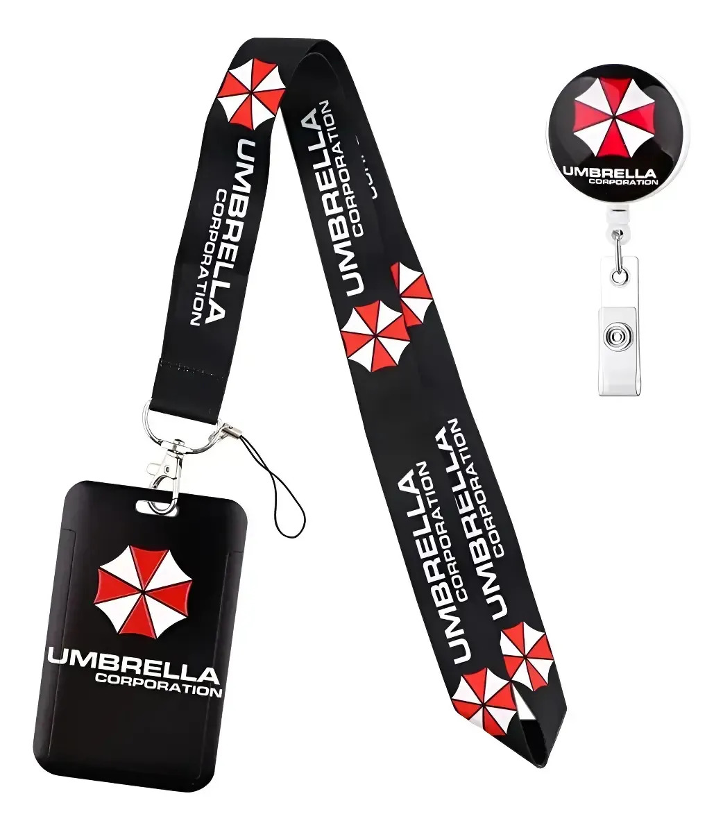 Set Resident Evil Biohazard Umbrella Corporation, Porta Credencial Retráctil Desmontable, Lanyard Cosplay Yo-yo Con Cinta De Poliéster Negro