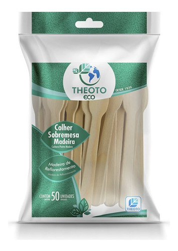 Kit Colher Sobremesa Madeira + Garfo Com 50 Unidades Theoto