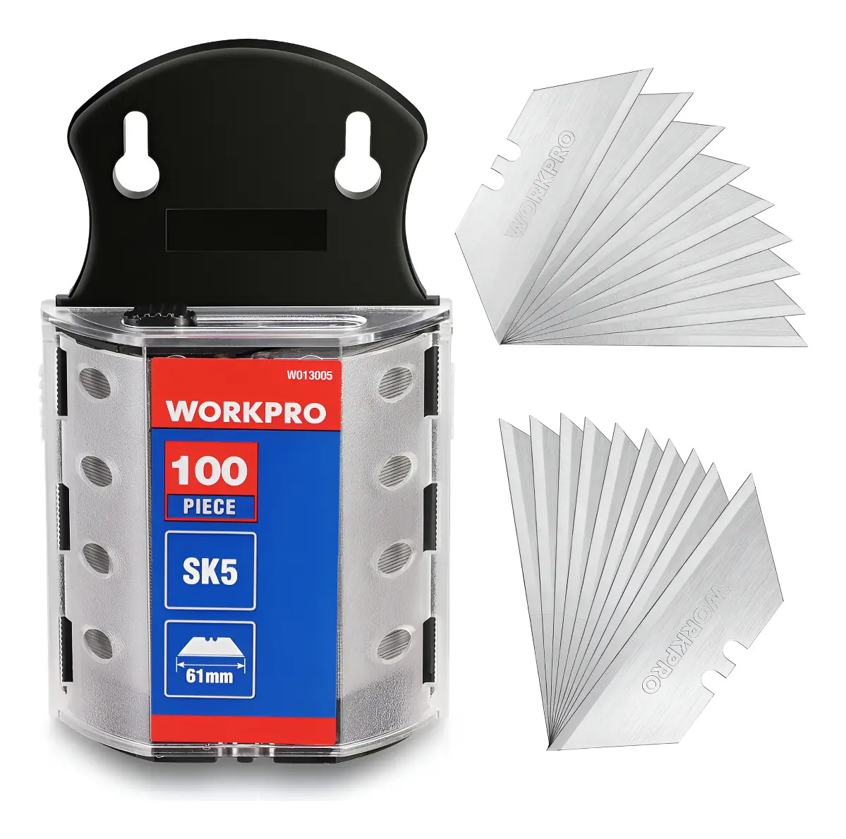 Cuchillas para navaja multiusos WORKPRO, acero SK5, paquete de 100 unidades con dispensador