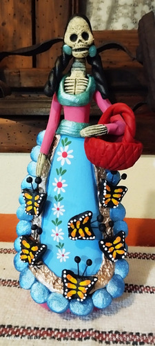 1 Catrina Garbancera Artesanal De Barro 22 Cms. De Alto