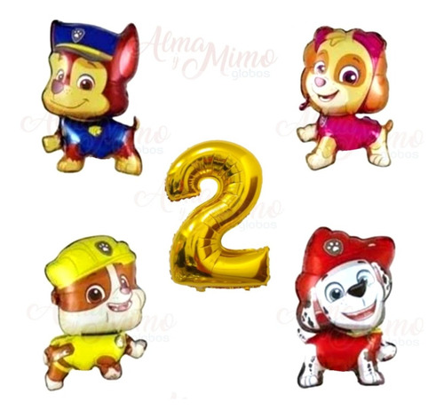 Pack Globos Paw Patrol Mini X 4 + Nro 40 Cm