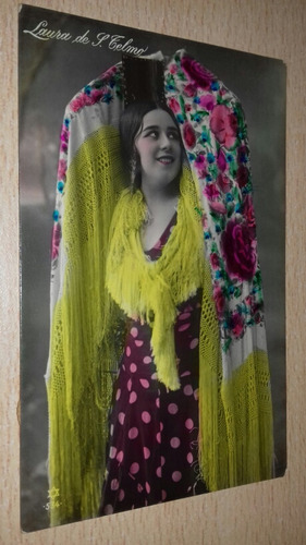 Antigua Postal Coloreada Mujer Dama Española Andalucia