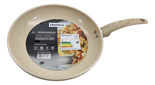 Frigideira Ceramica Antiaderente 24cm Com Tampa Vidro Cor Bege