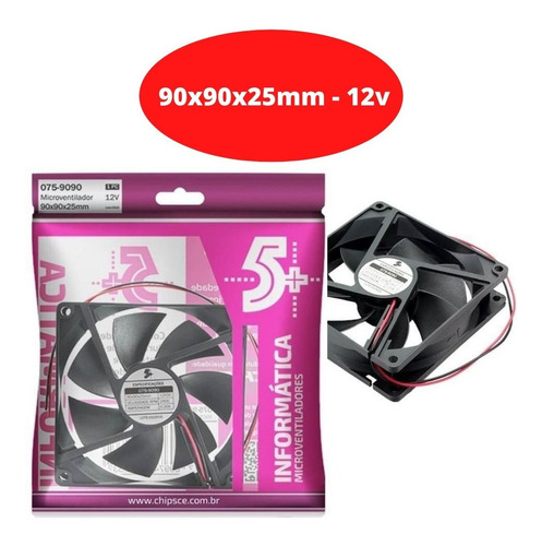 Imagem 2 de 4 de Microventilador Cooler Ventuinha P/ Bebedouro 90x90x25mm 12v