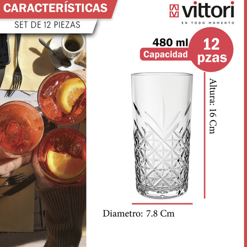 Juego 12 Vasos Jaiboleros Highball Timeless De Vidrio 450ml Color Infinity