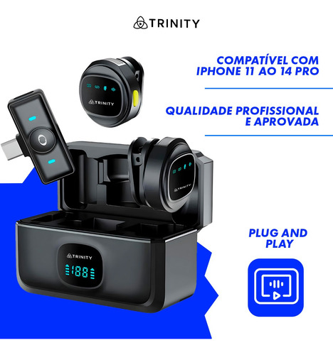 Microfone Duplo Lapela Redondo Sem Fio Lightning Iphone 25m Preto