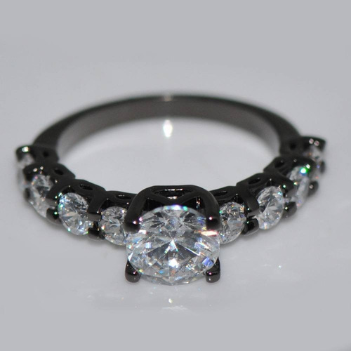 Anillo Negro Acero Enchapado Oro Negro Piedras