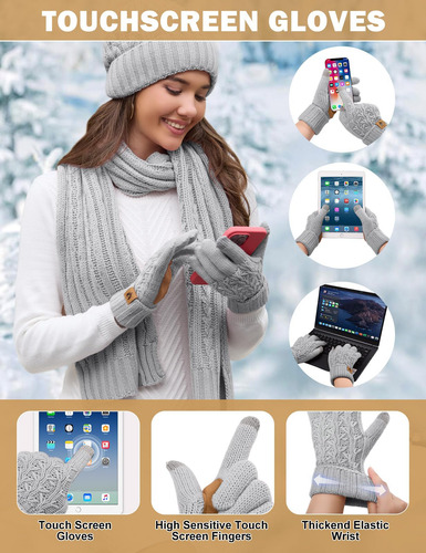 Gorro De Invierno Para Mujer, Bufanda Larga, Guantes De
