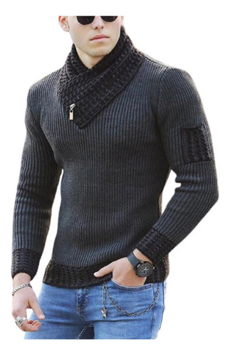 Jersey Casual Ajustado Con Cuello De Bufanda Para Hombre Coo