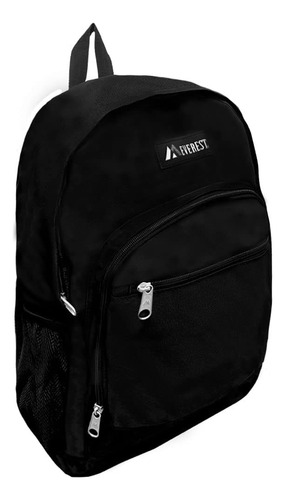 Mochila Informal Everest Con Bolsillo Lateral De Malla, Negr