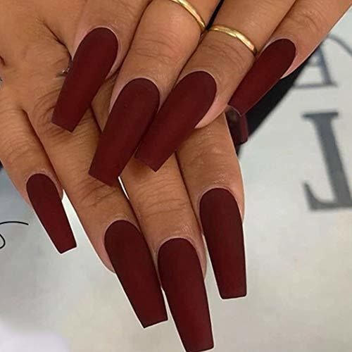 Uñas A Presión - Cloace Coffin Matte Press On Nails Wine Red