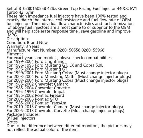 8x Inyectores Para Gm Lt1 Ls1 Ls6 Dohc 0280150558