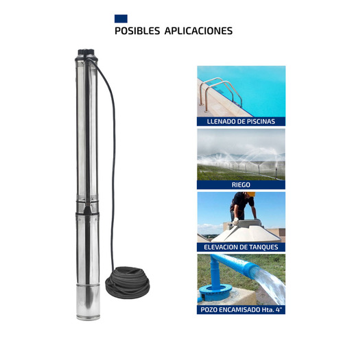 Imagen 6 de 9 de Bomba Sumergible Pozo Napa 4 Pulgadas 1,5 Hp 6500 L/h Cable