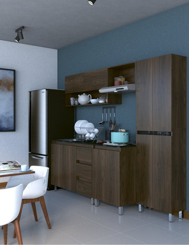 Cocina Integral Premium Decomobil Con Campana Y Parrilla Color Parota - Mármol Negro