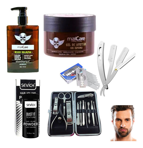 Kit De Barba Pelo Uñas - Shampoo Polvo Gel Afeitar Navajas