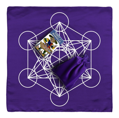 Imagen 9 de 10 de Tarot Marsella Español + Tapete + Morral Mod Cubo Morado