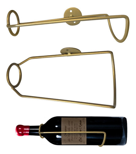 Suporte Garrafa Vinho Adega Vertical Parede Decora Dourado