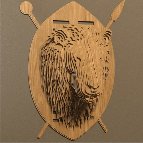 Cuadro Decorativo Figura Madera 3d Leon Trofeo Animal